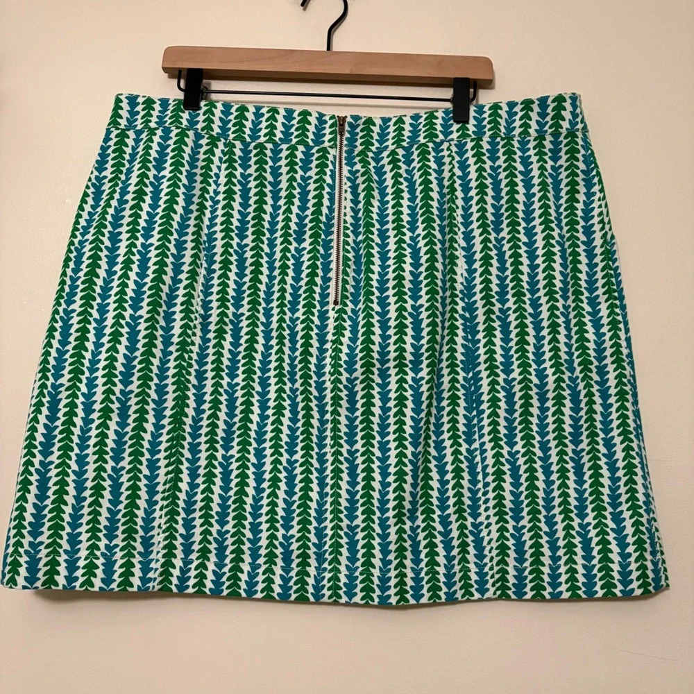 Boden Green Blue Geometric Leaf Print A-Line Mini Skirt Pockets US 16/18R - Picture 5 of 7